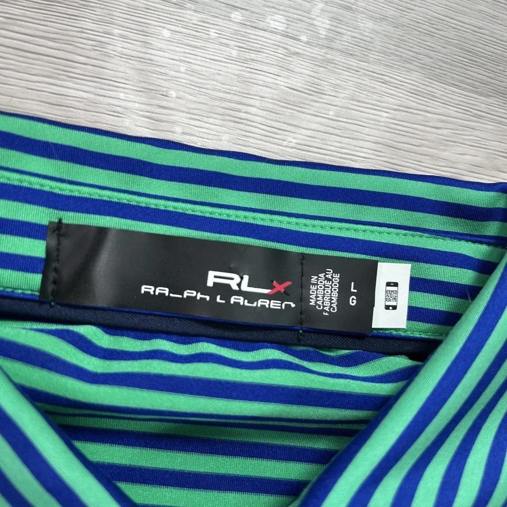 Hazeltine RLX Ralph Lauren Polo Shirt Mens Large Blue Stripe Golf Performance